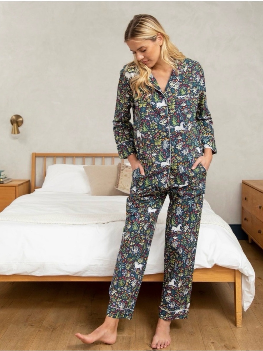 Printfresh Navy Floral Unicorn Pajama Set
